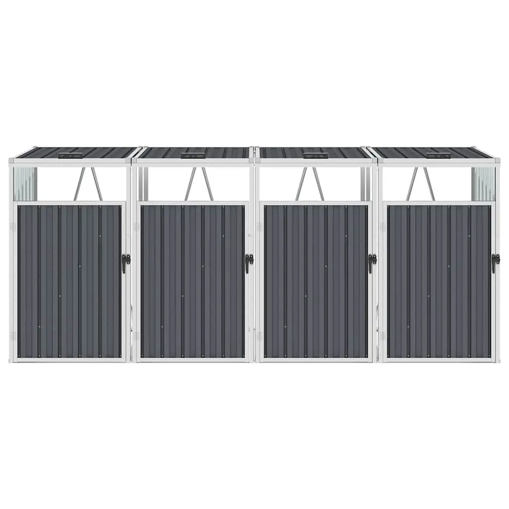 Quadruple Garbage Bin Shed Garden Waste Container Storage Grey 286x81x121cm