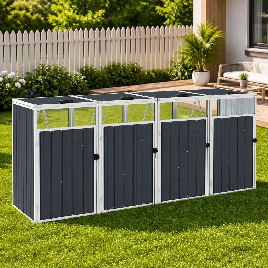 Quadruple Garbage Bin Shed Anthracite Garden Waste Container Enclosure Storage