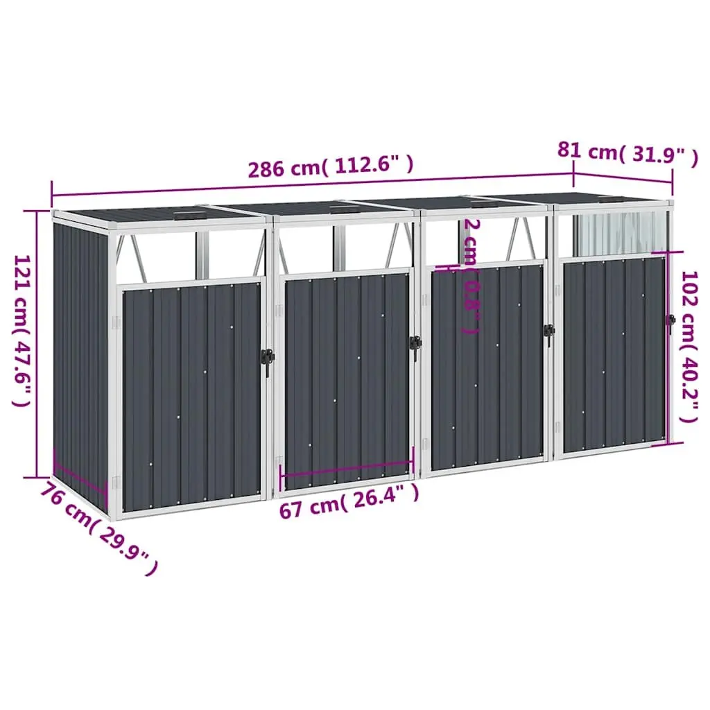 Quadruple Garbage Bin Shed Anthracite Garden Waste Container Enclosure Storage