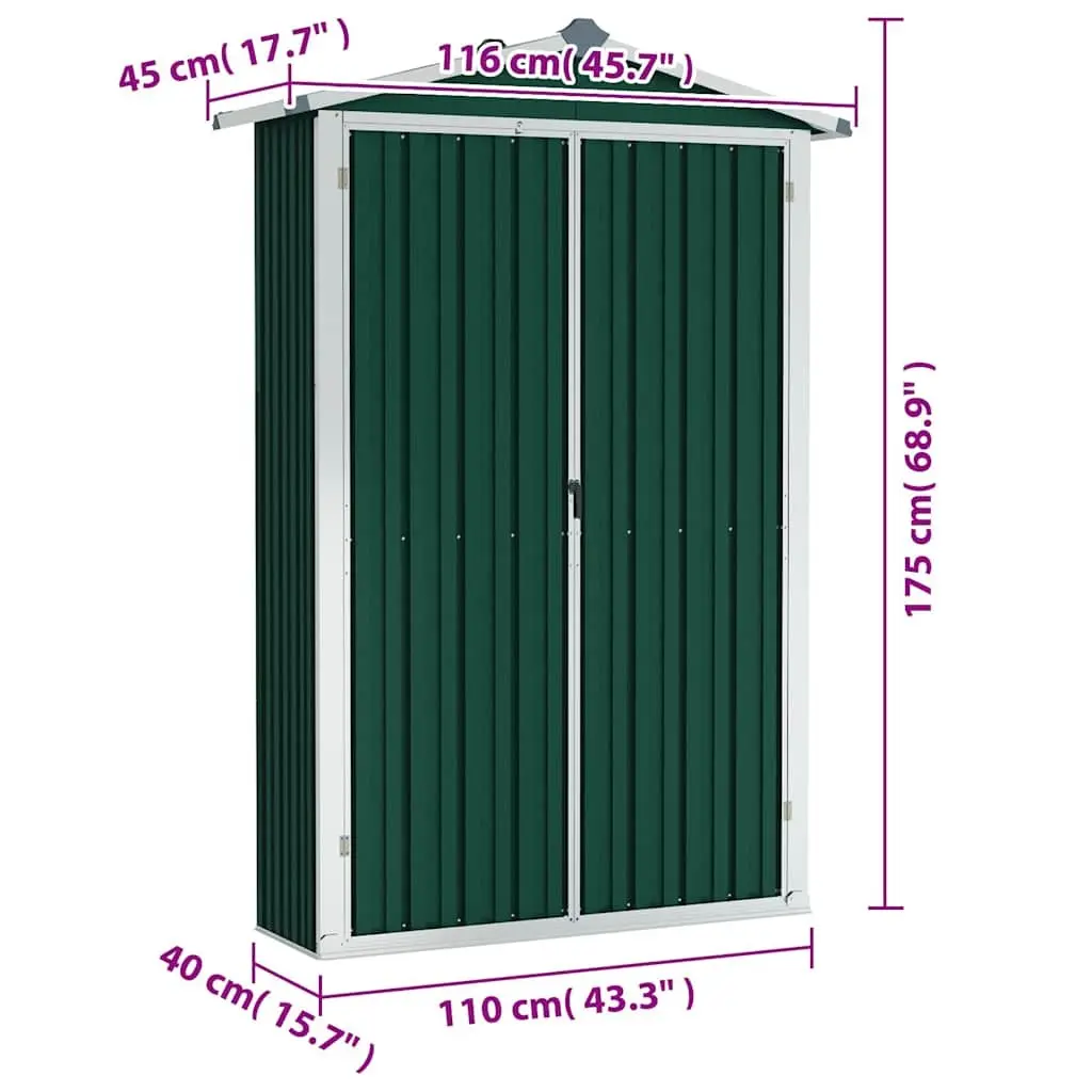 Garden Shed Green Outdoor Storage 116x45x175cm Galvanised Steel