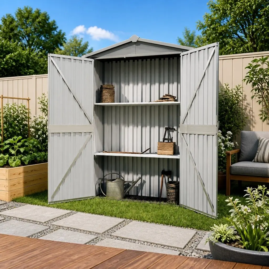 Garden Shed Outdoor Storage Grey Metal Galvanised Steel 116L x 45W x 175H cm