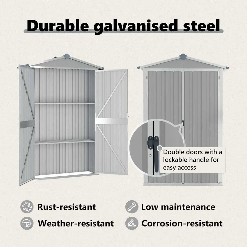 Garden Shed Outdoor Storage Grey Metal Galvanised Steel 116L x 45W x 175H cm
