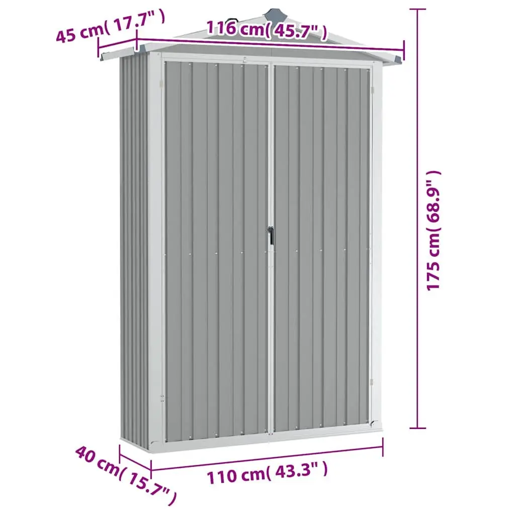 Garden Shed Outdoor Storage Grey Metal Galvanised Steel 116L x 45W x 175H cm