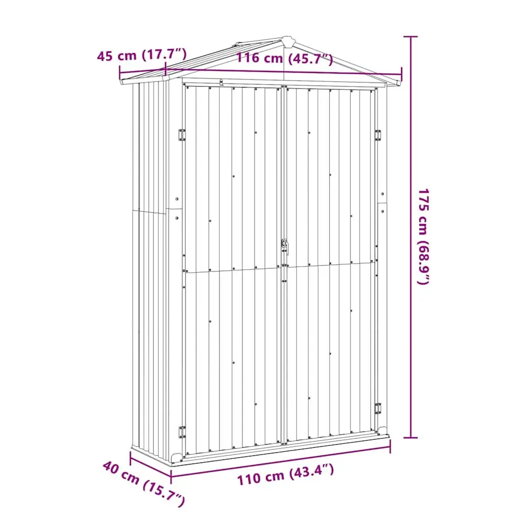 Garden Shed Outdoor Storage 116x45x175 cm Galvanised Steel
