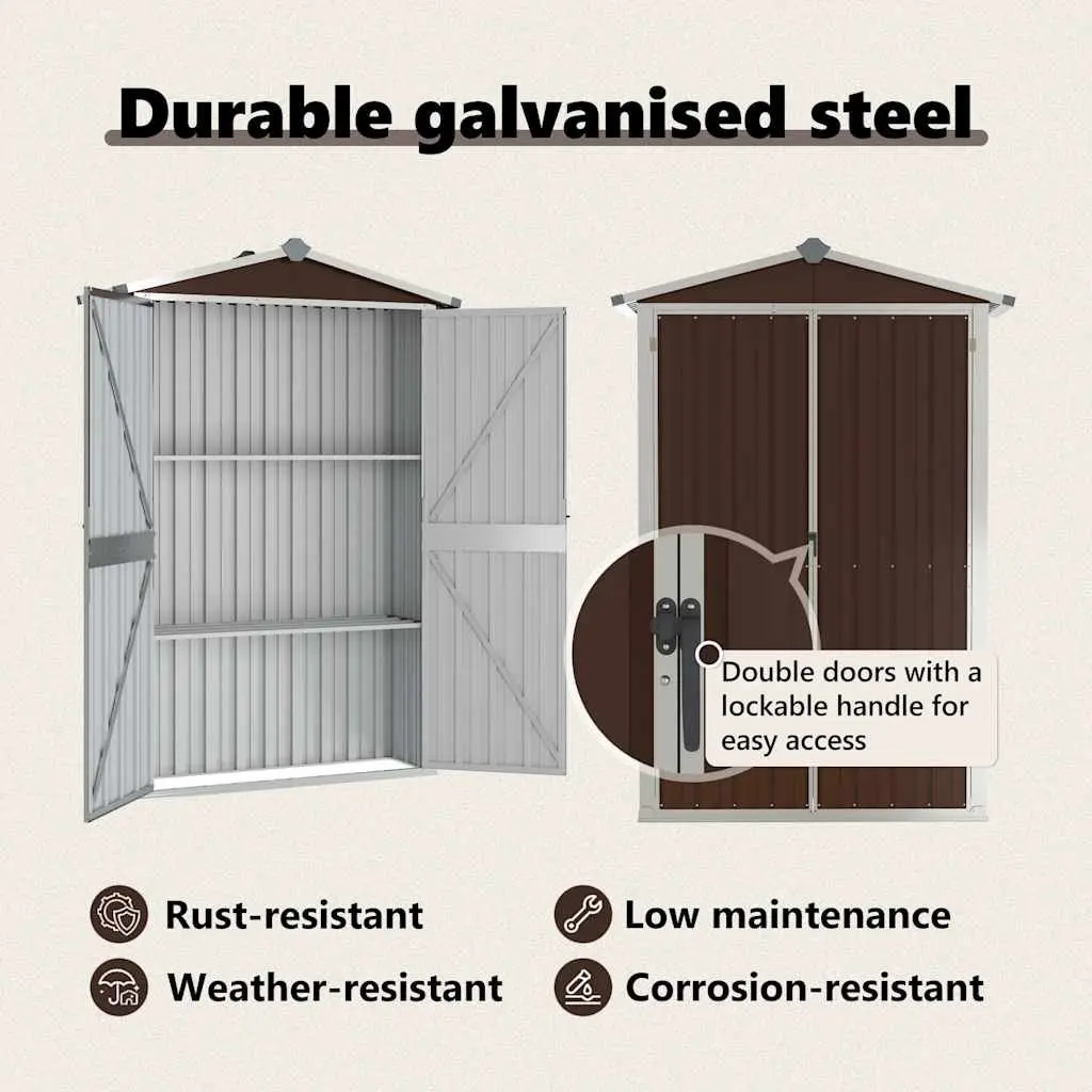 Garden Shed Outdoor Storage Brown Galvanised Steel 116 x 45 x 175 cm
