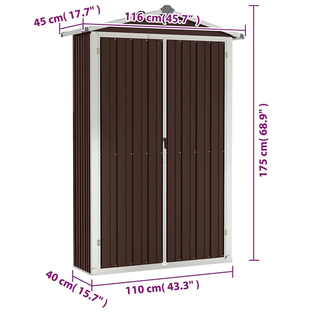 Garden Shed Outdoor Storage Brown Galvanised Steel 116 x 45 x 175 cm