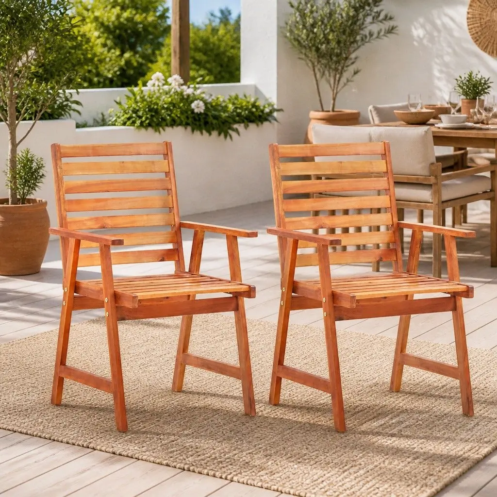 Outdoor Dining Chairs Set 2 pcs Garden Patio Seating Wooden Slatted Design