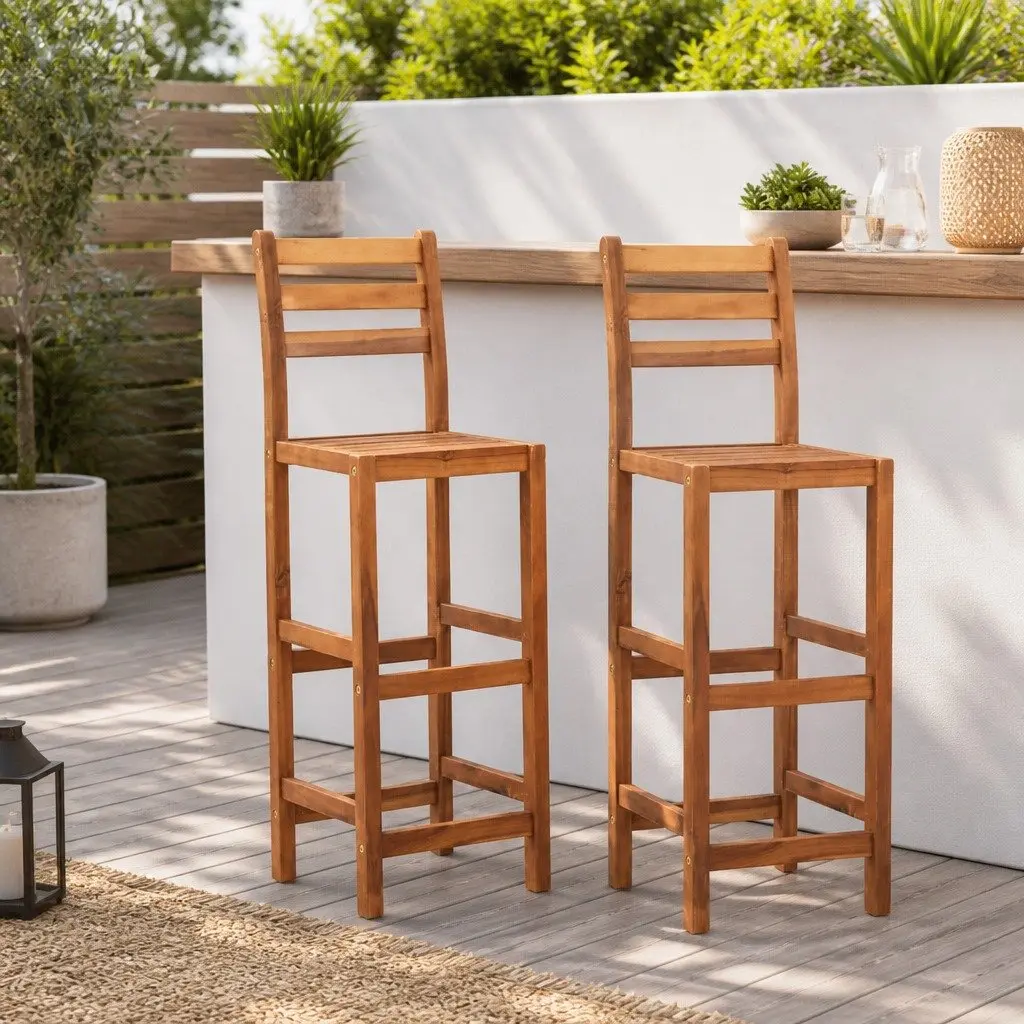 Bar Stools Outdoor Kitchen Dining Set 2 Piece Acacia Wood