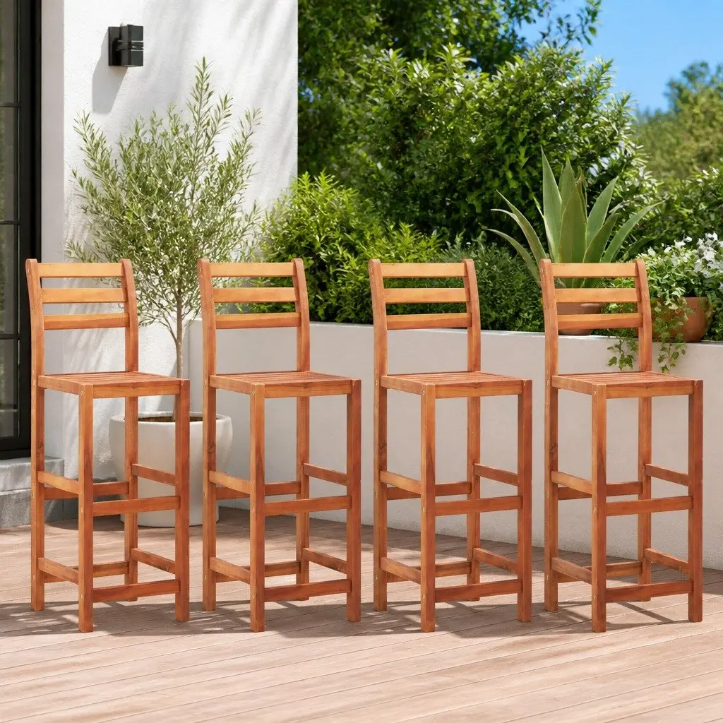 Bar Stools Outdoor Kitchen Seating 4 Piece Acacia Wood with Backrest