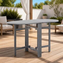 Outdoor Dining Table - Grey Oval Acacia Wood, 120x70x74cm