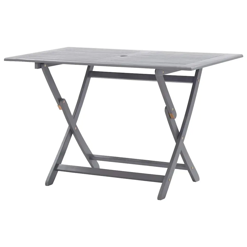 Folding Garden Dining Table Outdoor Patio Furniture Wood Parasol Hole Grey