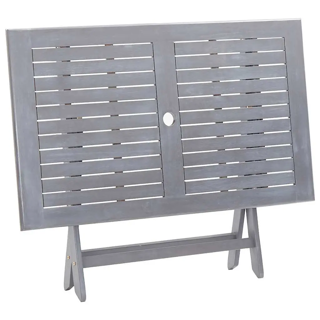 Folding Garden Dining Table Outdoor Patio Furniture Wood Parasol Hole Grey