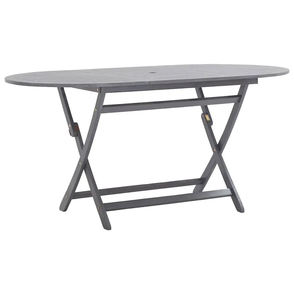 Folding Outdoor Dining Table Grey Patio Garden Furniture Solid Acacia Wood 160 x 85 x 75 cm