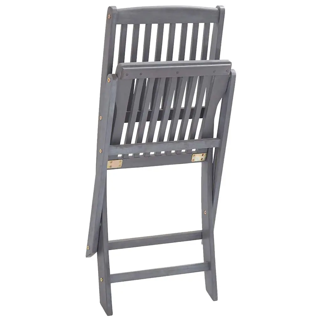 Folding Outdoor Chairs Garden Patio 2 Pcs Grey Solid Acacia Wood