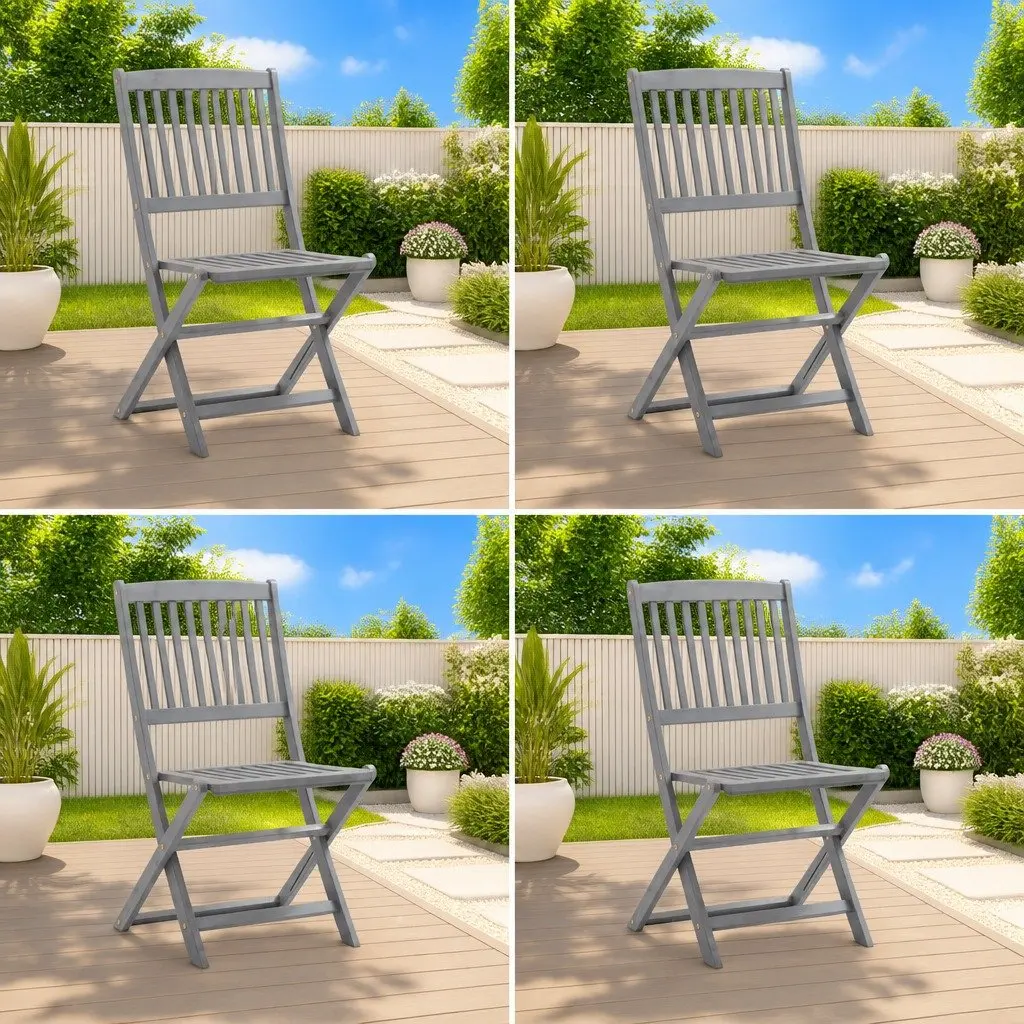 Folding Outdoor Chairs 4 pcs Grey Solid Acacia Wood Garden Patio Dining Seating