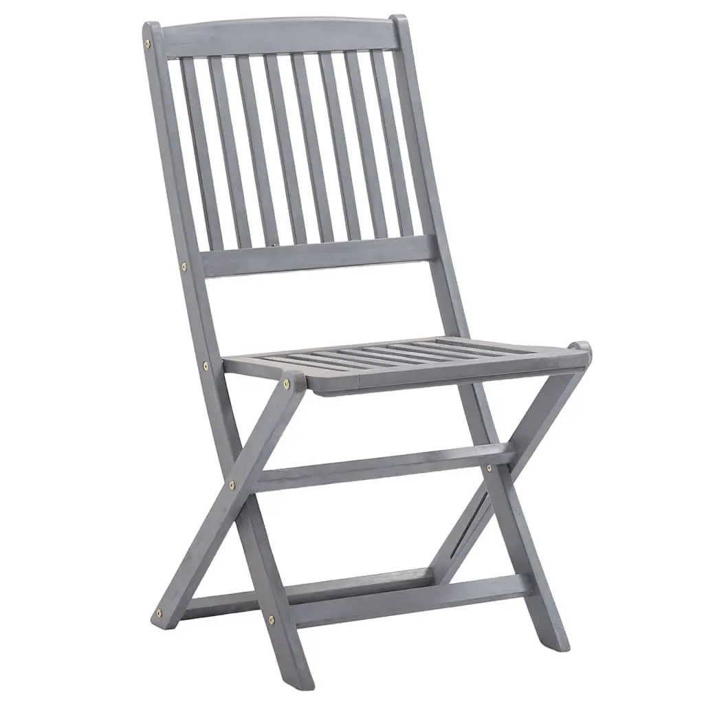 Folding Outdoor Chairs 4 pcs Grey Solid Acacia Wood Garden Patio Dining Seating