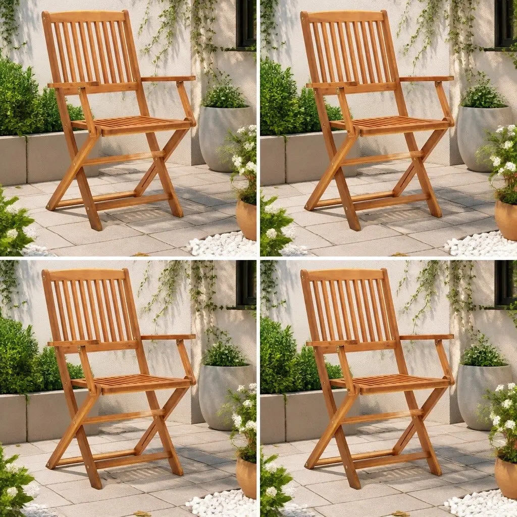 Folding Outdoor Chairs for Garden Patio Dining Set 4 Piece Brown