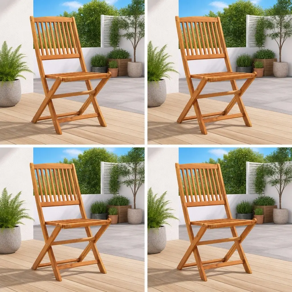 Outdoor Folding Chairs 4 Pieces Brown Garden Patio Seating Wooden Dining Set