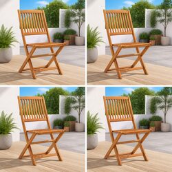 Outdoor Folding Chairs 4 Pieces Brown Garden Patio Seating Wooden Dining Set