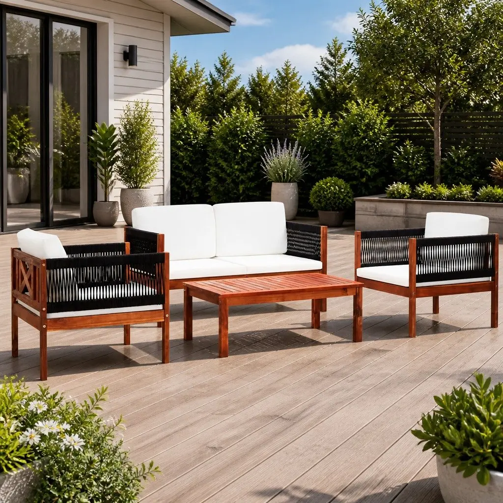 4 Piece Garden Lounge Set Outdoor Furniture Acacia Wood Chairs Sofa Coffee Table