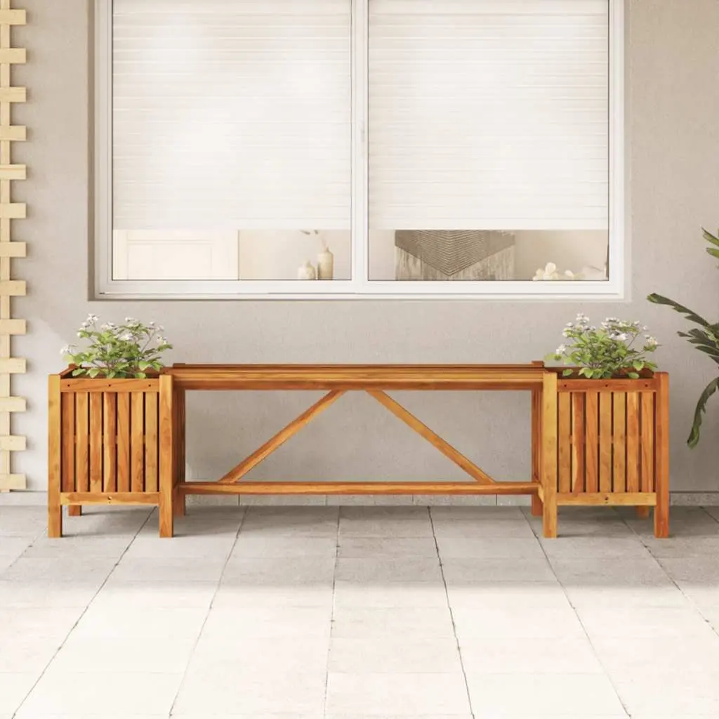 Garden Bench Outdoor Seating with 2 Planters Acacia Wood 150x30x40cm