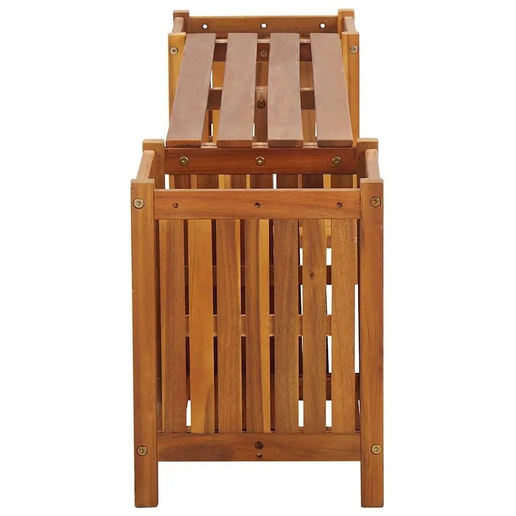 Garden Bench Outdoor Seating with 2 Planters Acacia Wood 150x30x40cm