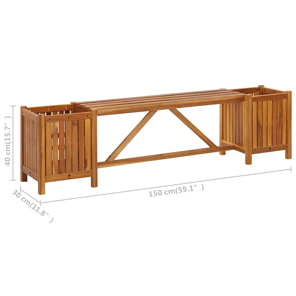 Garden Bench Outdoor Seating with 2 Planters Acacia Wood 150x30x40cm