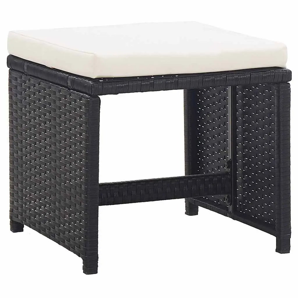 Garden Stools Set 2 pcs Outdoor Use Black Poly Rattan with Cushions