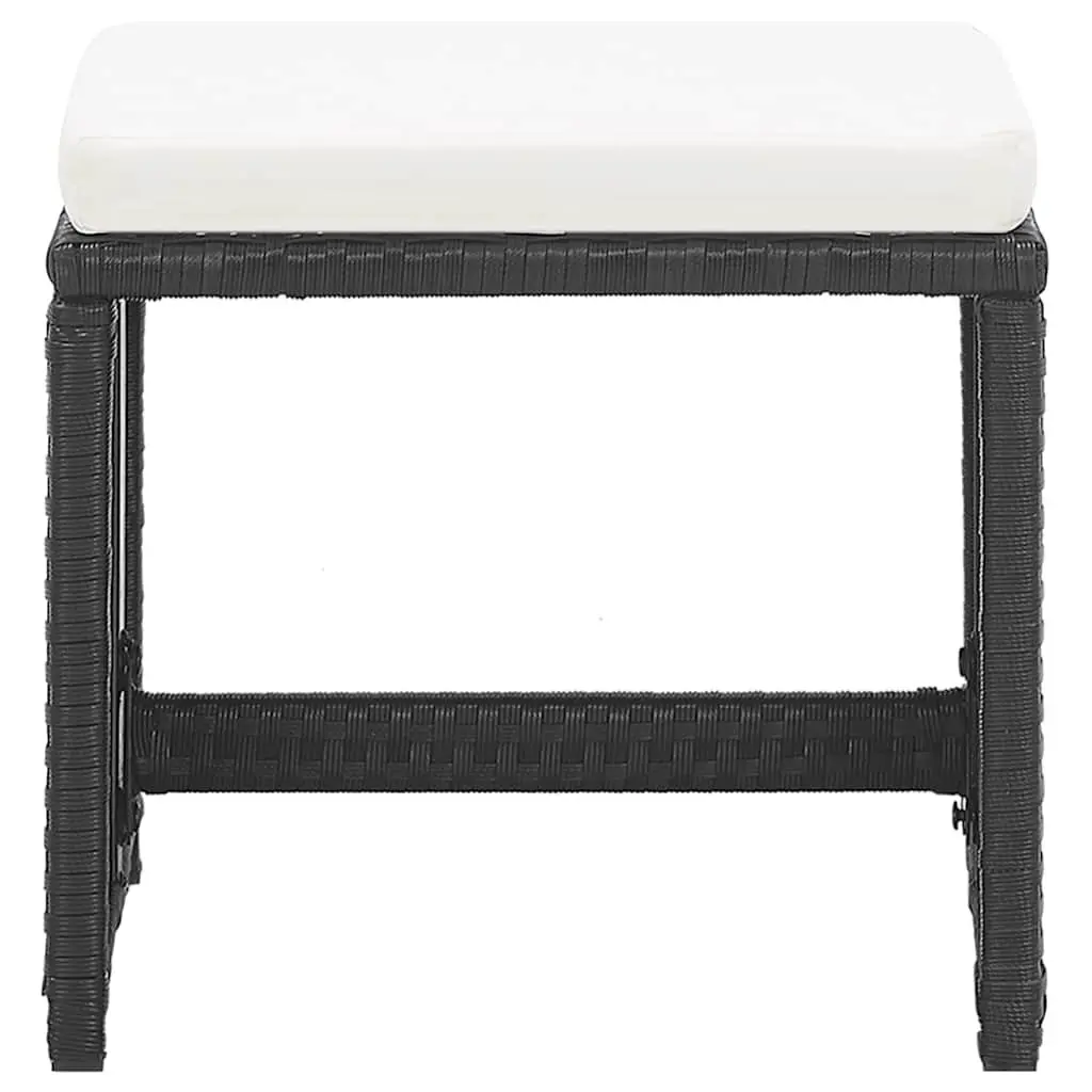Garden Stools Set 2 pcs Outdoor Use Black Poly Rattan with Cushions