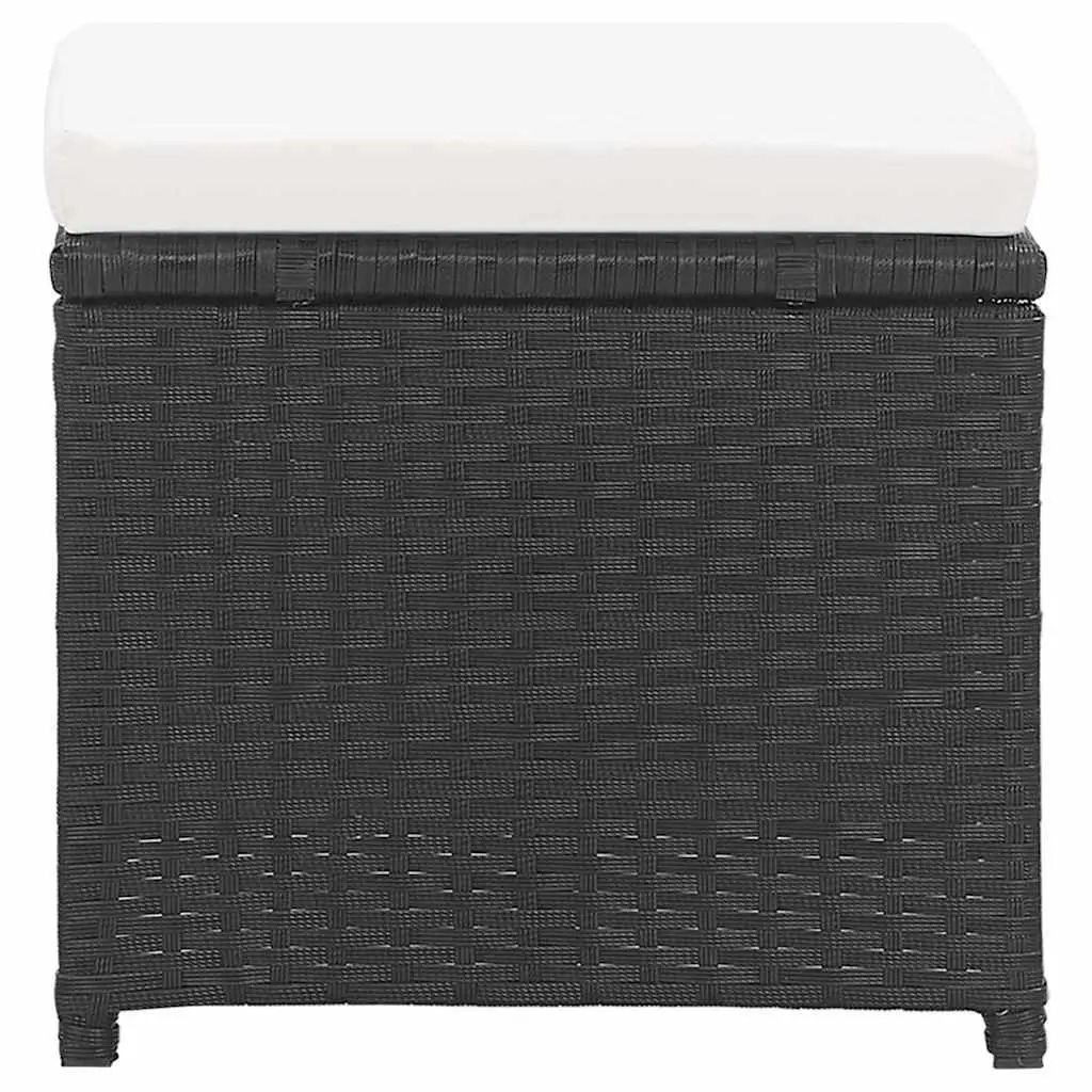 Garden Stools Set 2 pcs Outdoor Use Black Poly Rattan with Cushions