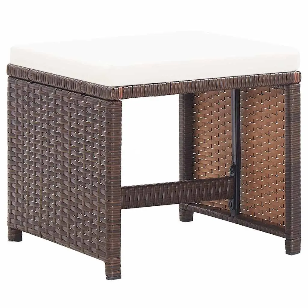 Outdoor Garden Stools 2 Pack with Cushions Brown Rattan Patio Seating Footrest
