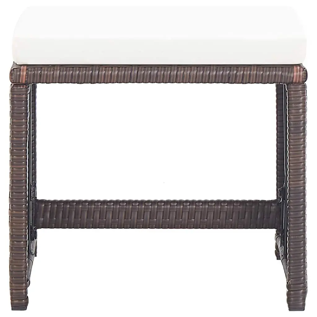 Outdoor Garden Stools 2 Pack with Cushions Brown Rattan Patio Seating Footrest