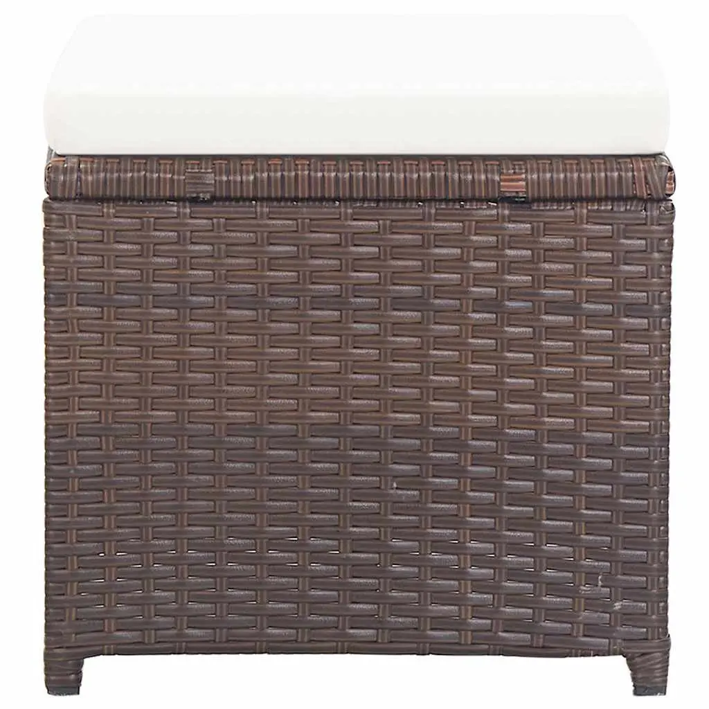 Outdoor Garden Stools 2 Pack with Cushions Brown Rattan Patio Seating Footrest