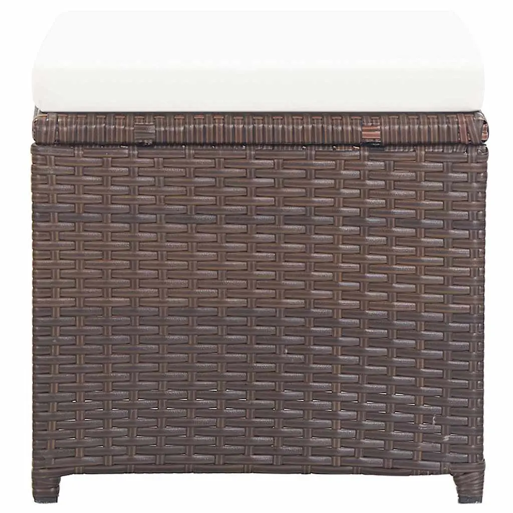 Outdoor Garden Stools 2 Pack with Cushions Brown Rattan Patio Seating Footrest
