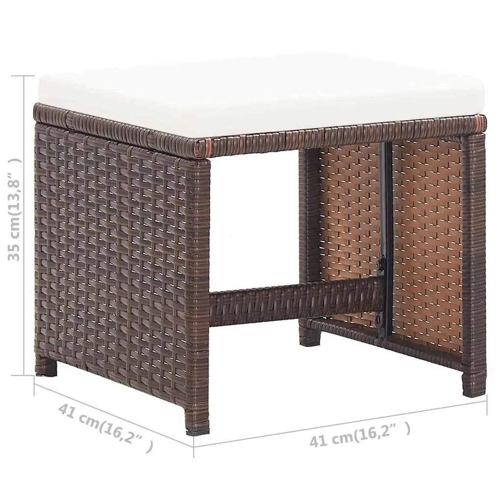 Outdoor Garden Stools 2 Pack with Cushions Brown Rattan Patio Seating Footrest