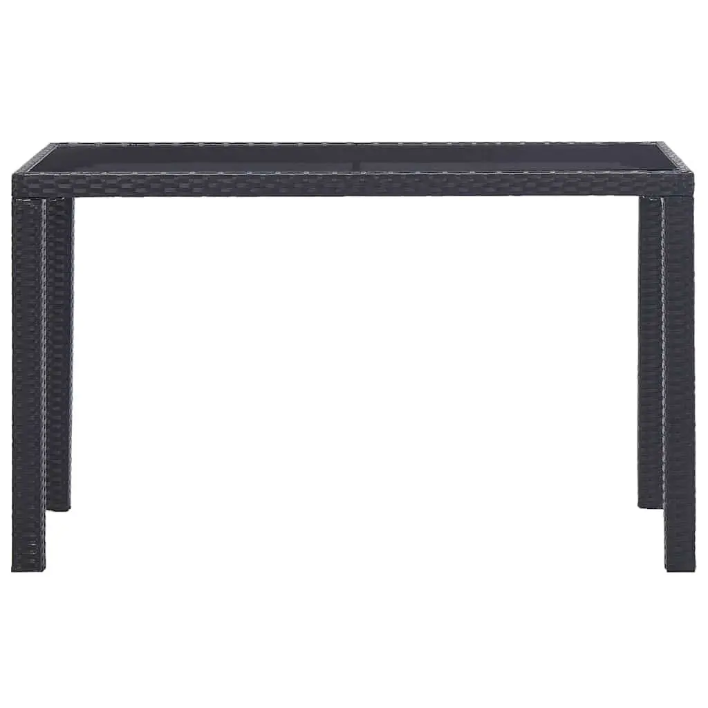 Garden Dining Table Outdoor Patio Furniture Black Glass Top Poly Rattan 123cm