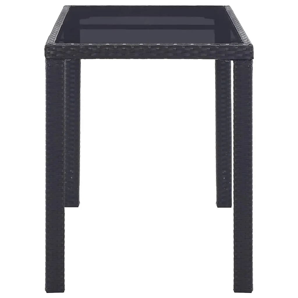Garden Dining Table Outdoor Patio Furniture Black Glass Top Poly Rattan 123cm