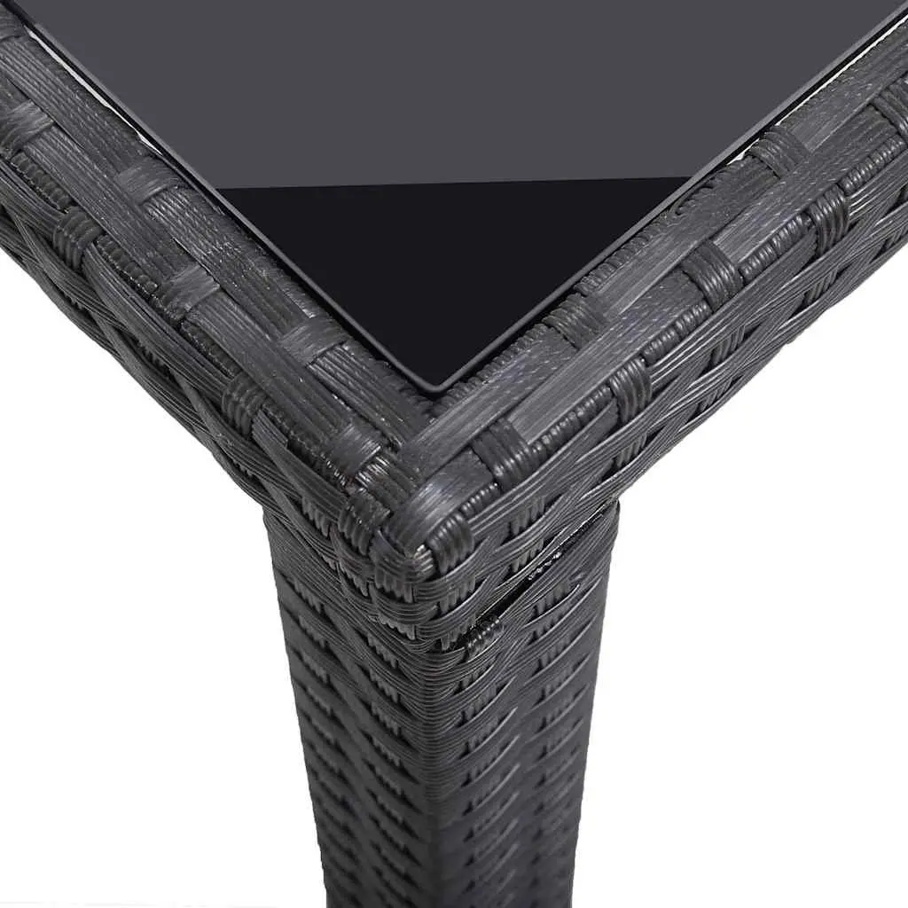 Garden Dining Table Outdoor Patio Furniture Black Glass Top Poly Rattan 123cm