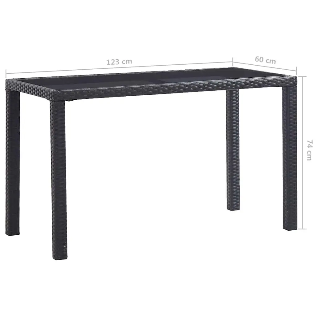 Garden Dining Table Outdoor Patio Furniture Black Glass Top Poly Rattan 123cm