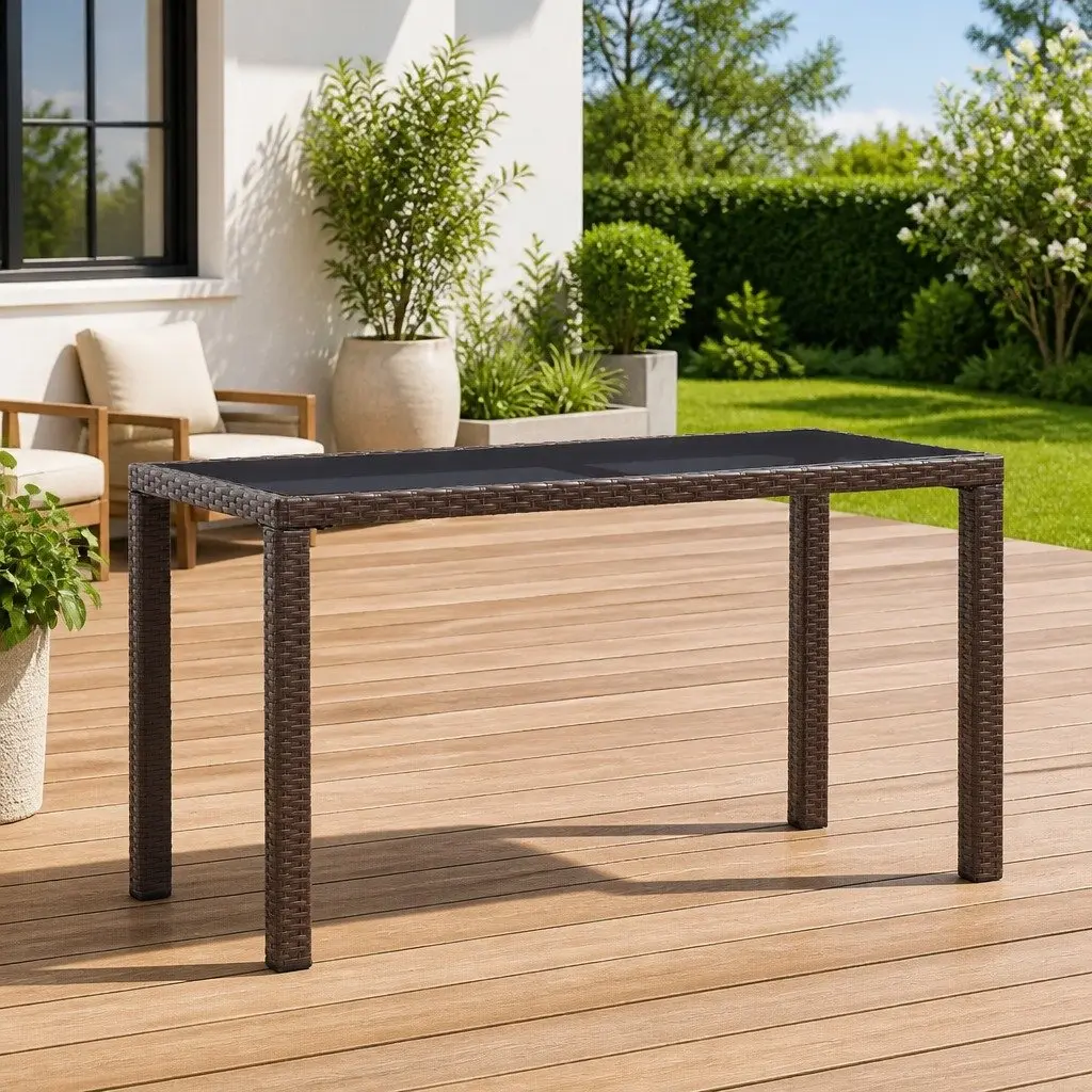 Outdoor Garden Dining Table Brown Poly Rattan 123 x 60 x 74 cm