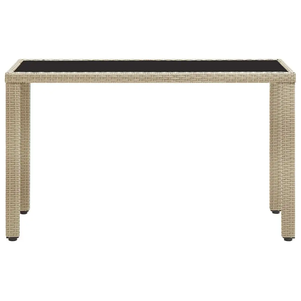 Garden Dining Table Outdoor Use Beige Poly Rattan Glass Top 123 x 60 x 74 cm