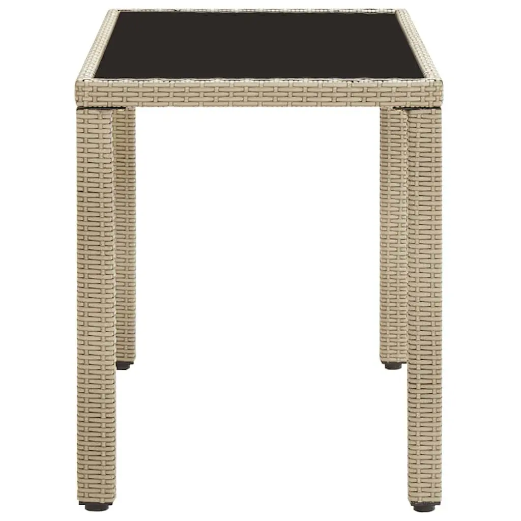 Garden Dining Table Outdoor Use Beige Poly Rattan Glass Top 123 x 60 x 74 cm