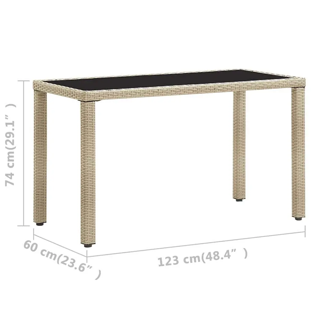 Garden Dining Table Outdoor Use Beige Poly Rattan Glass Top 123 x 60 x 74 cm