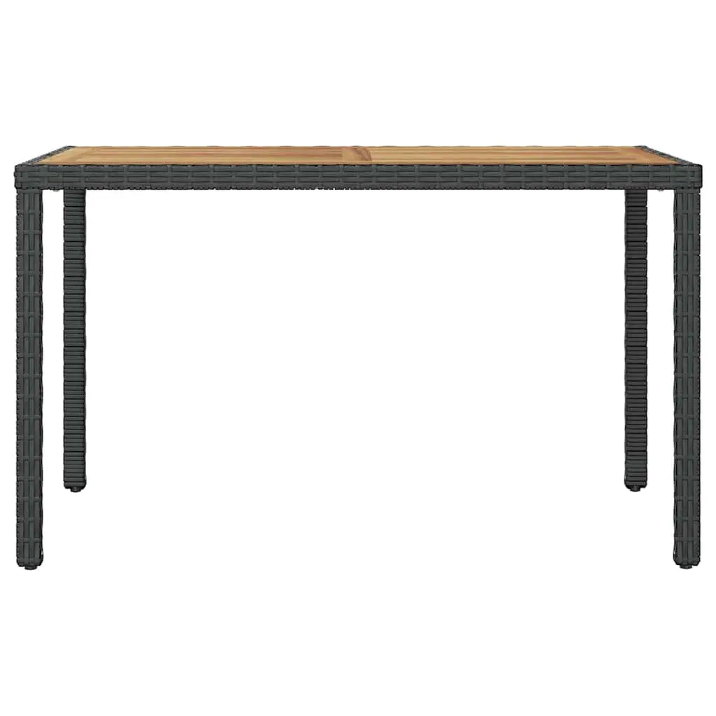 Outdoor Dining Table Garden Patio 123 x 60 x 74 cm Black Brown Acacia Wood Rattan Frame