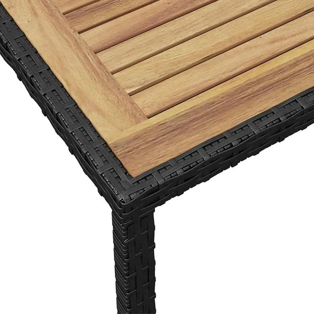 Outdoor Dining Table Garden Patio 123 x 60 x 74 cm Black Brown Acacia Wood Rattan Frame