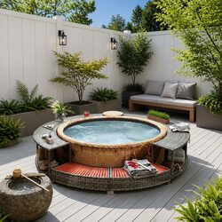 Hot Tub Surround Grey Poly Rattan Spa Accessory Storage Organiser Outdoor