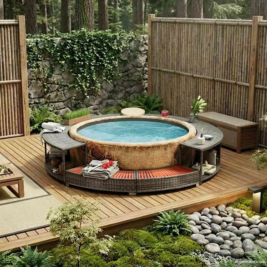 Grey Poly Rattan Hot Tub Surround