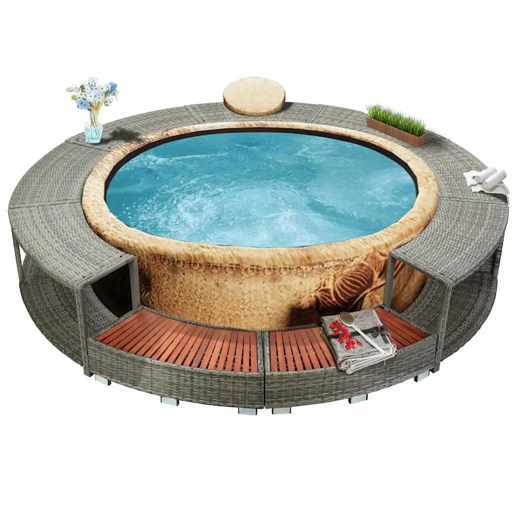 Grey Poly Rattan Hot Tub Surround