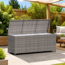 Garden Storage Box Grey 150x50x60cm Outdoor Rattan Chest Bench Furniture