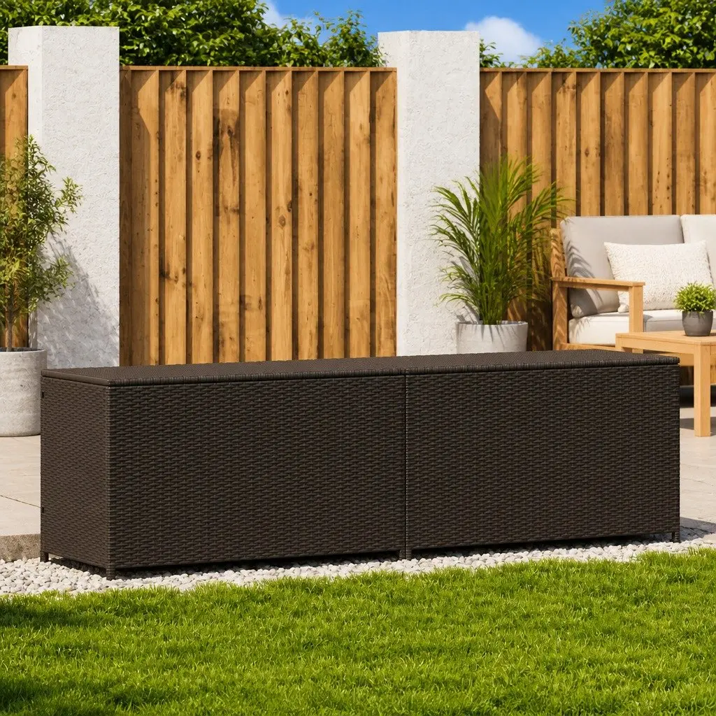 Outdoor Storage Box Garden Poly Rattan Brown 200x50x60 cm